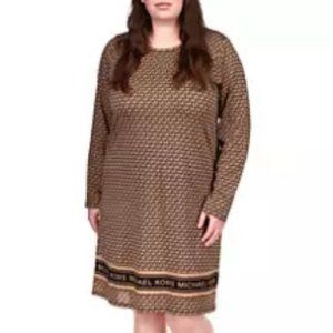 Michael Kors Plus Size Long Sleeve Logo T-Shirt Dress - Brown - Size 2X